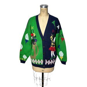 1980s cotton cardigan with golf theme by Sweater Loft Size L